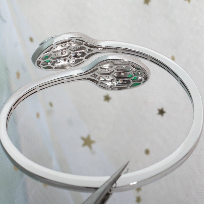 Bvlgari SERPENTI BRACELET SILVER DIAMOND DOUBLE SNAKE