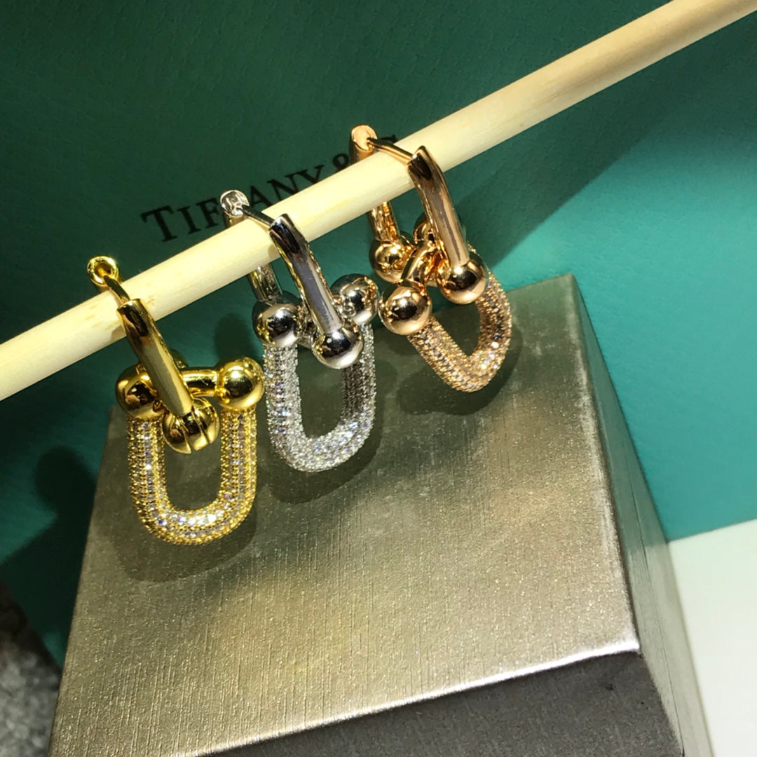 TIFFANY & CO. HARDWARE DROP EARRINGS DOUBLE LINK DIAMOND