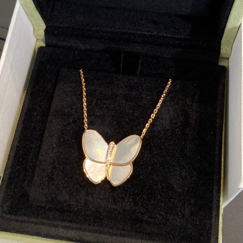 Van Cleef & Arpels BUTTERFLY GOLD MOP DIAMOND NECKLACE