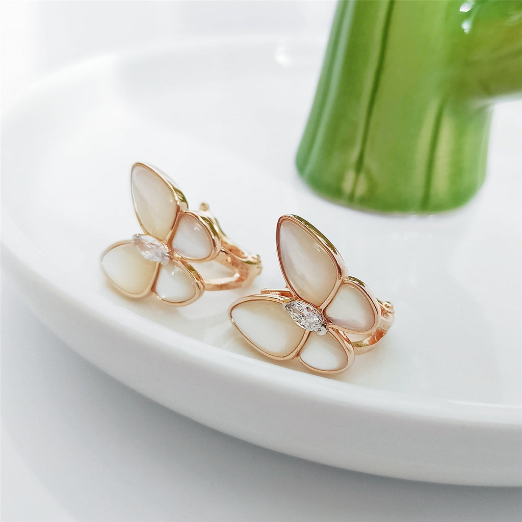 Van Cleef & Arpels BUTTERFLY MOP DIAMOND PINK GOLD EARRINGS