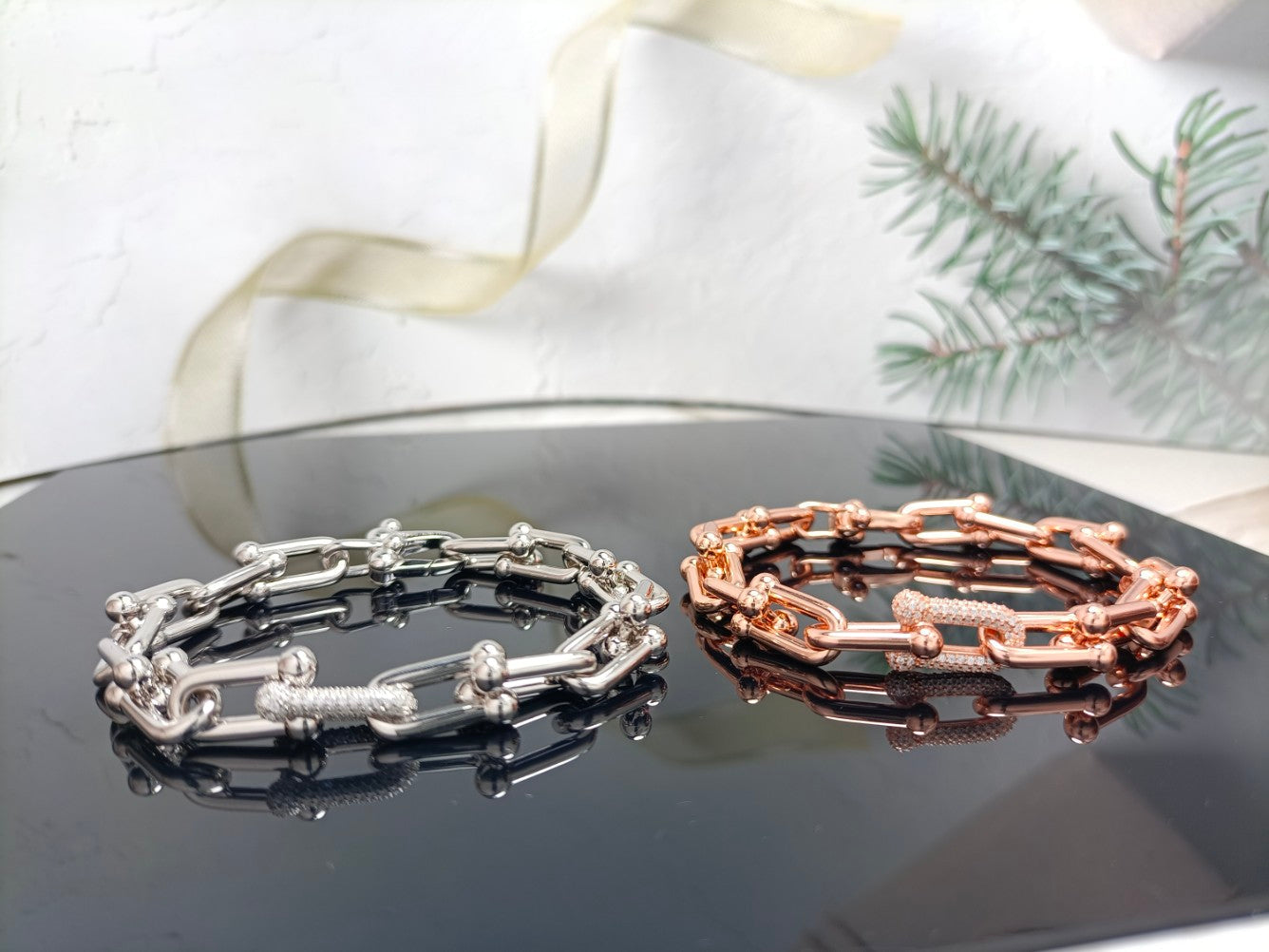 TIFFANY & CO. HARDWEAR BRACELET PINK GOLD AND SILVER DIAMOND