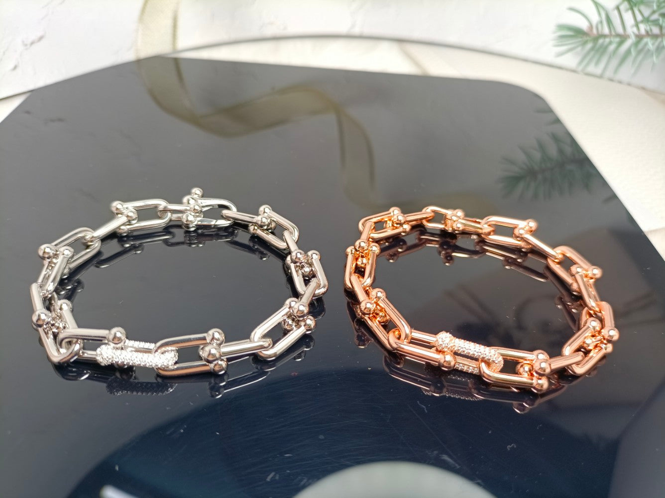 TIFFANY & CO. HARDWEAR BRACELET PINK GOLD AND SILVER DIAMOND