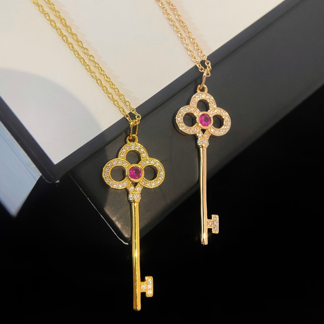 TIFFANY & CO. FLORET KEY PEDANT NECKLACE PINK DIAMOND