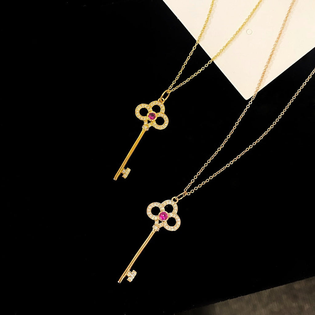 TIFFANY & CO. FLORET KEY PEDANT NECKLACE PINK DIAMOND