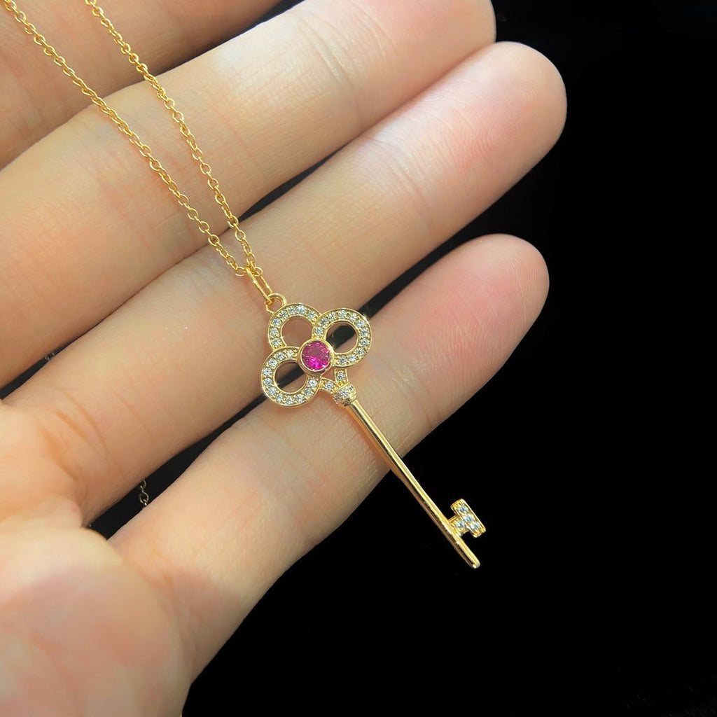 TIFFANY & CO. FLORET KEY PEDANT NECKLACE PINK DIAMOND
