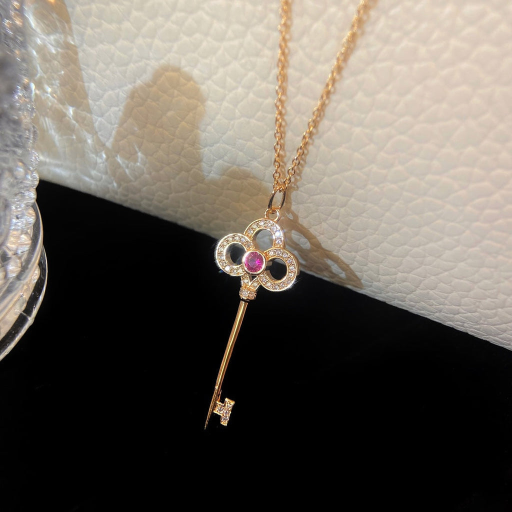 TIFFANY & CO. FLORET KEY PEDANT NECKLACE PINK DIAMOND