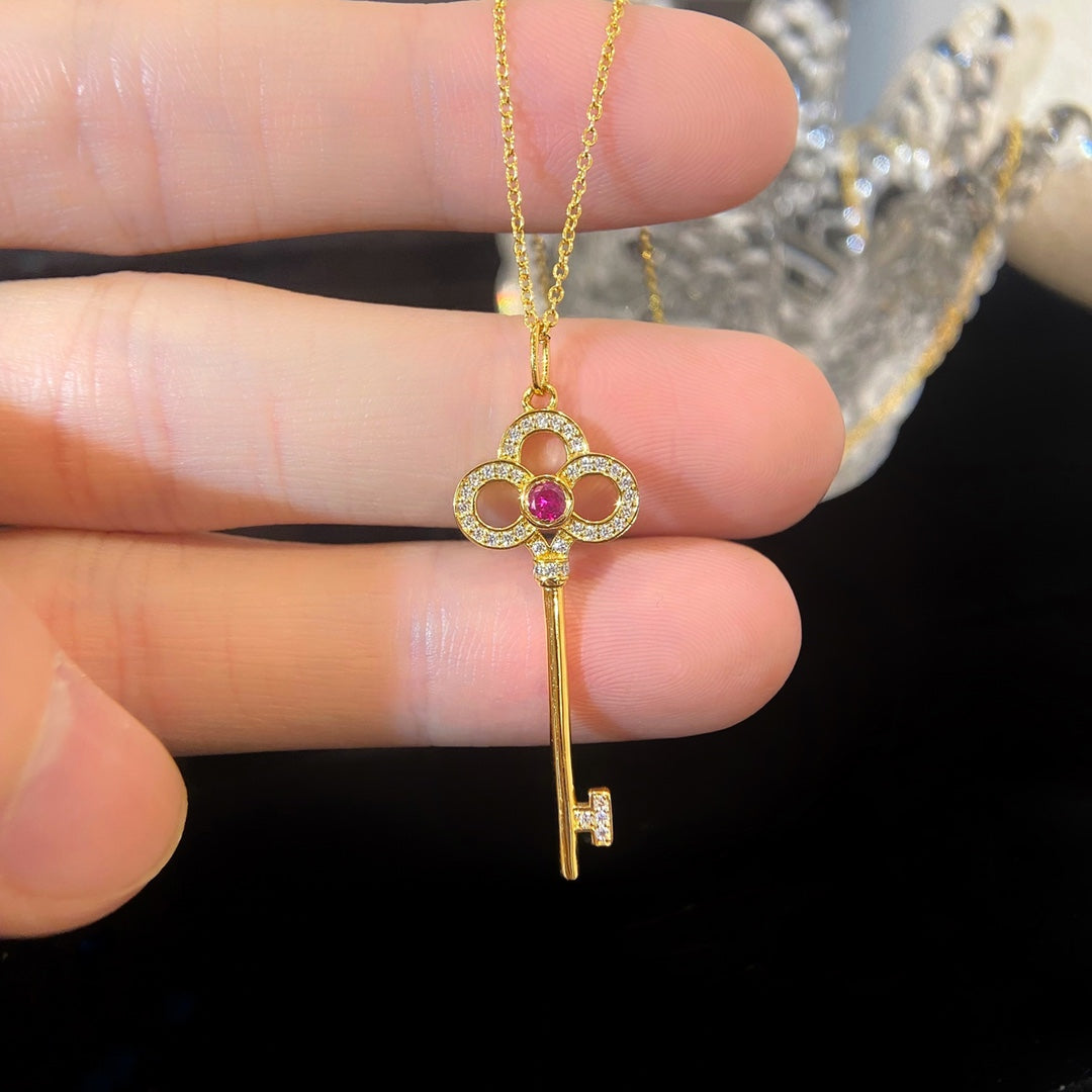 TIFFANY & CO. FLORET KEY PEDANT NECKLACE PINK DIAMOND