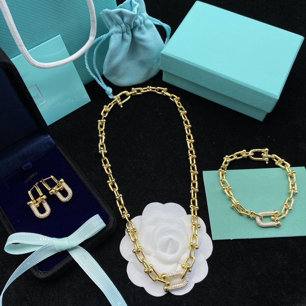TIFFANY & CO. HARDWEAR LINK DIAMOND GOLD EARRINGS