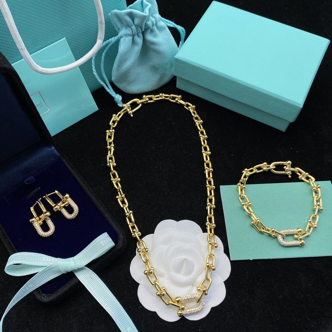 TIFFANY & CO. HARDWEAR LINK DIAMOND GOLD EARRINGS