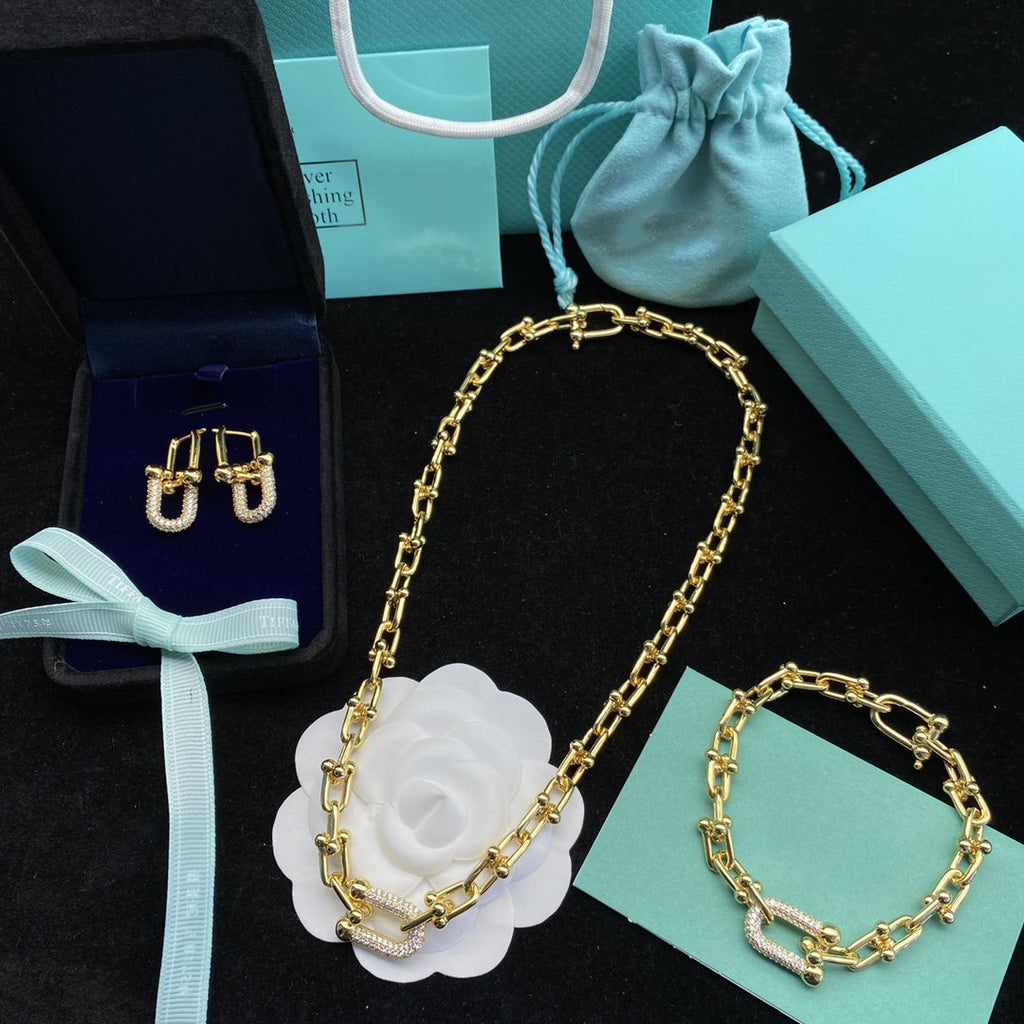 TIFFANY & CO. HARDWEAR LINK DIAMOND GOLD EARRINGS