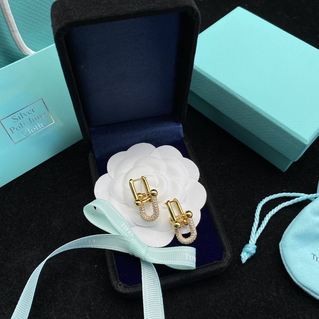 TIFFANY & CO. HARDWEAR LINK DIAMOND GOLD EARRINGS