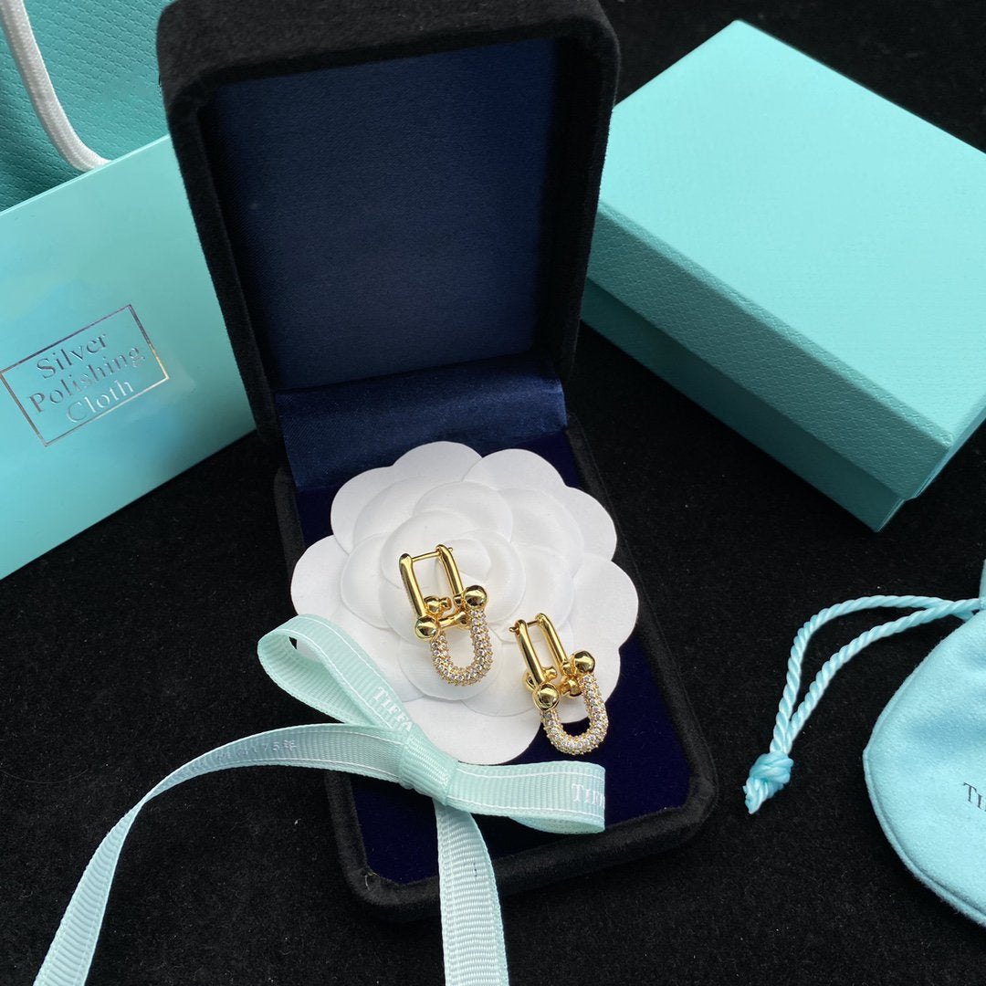 TIFFANY & CO. HARDWEAR LINK DIAMOND GOLD EARRINGS