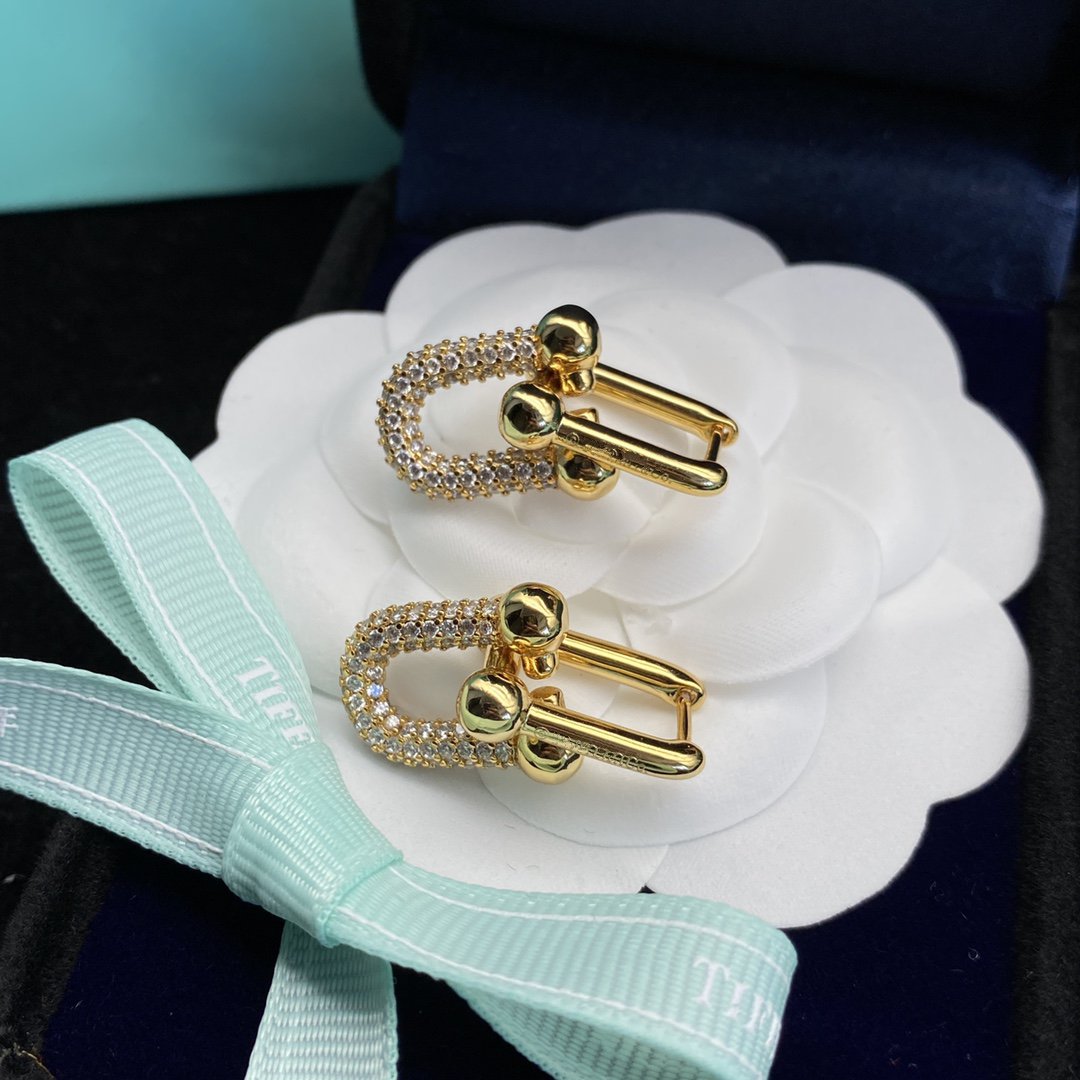 TIFFANY & CO. HARDWEAR LINK DIAMOND GOLD EARRINGS