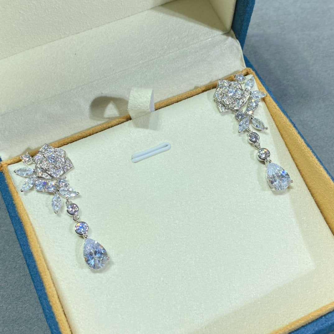 PIAGET ROSE SILVER DROP DIAMOND EARRINGS