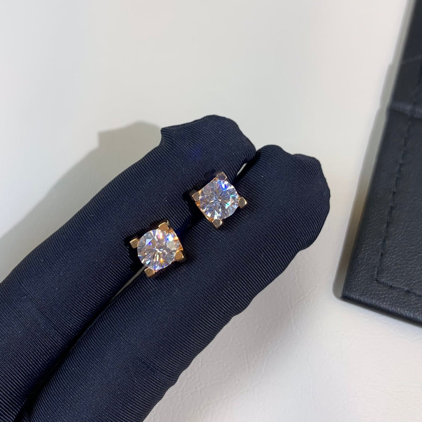 CARTIER 6MM DIAMOND PINK GOLD STUD EARRINGS