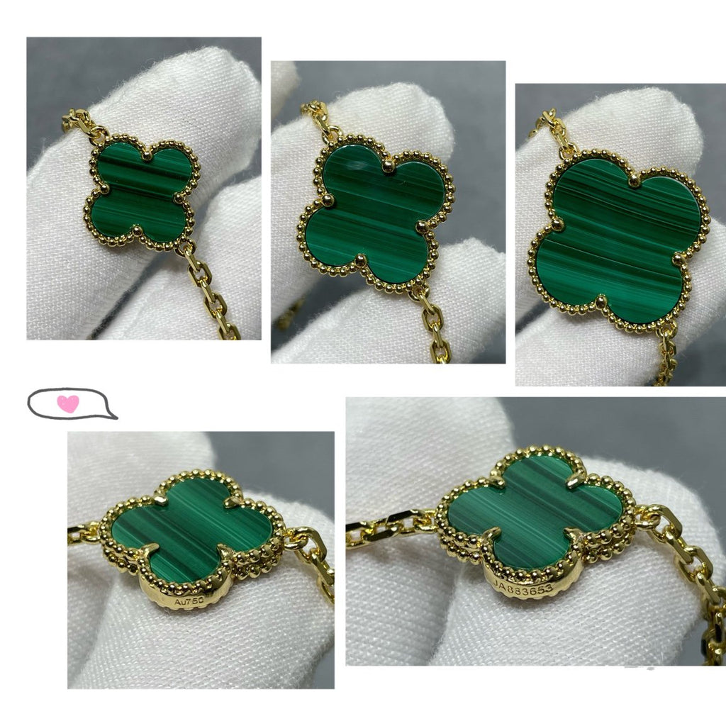 Van Cleef & Arpels CLOVER 16 MOTIF MALACHITE PINK GOLD NECKLACE
