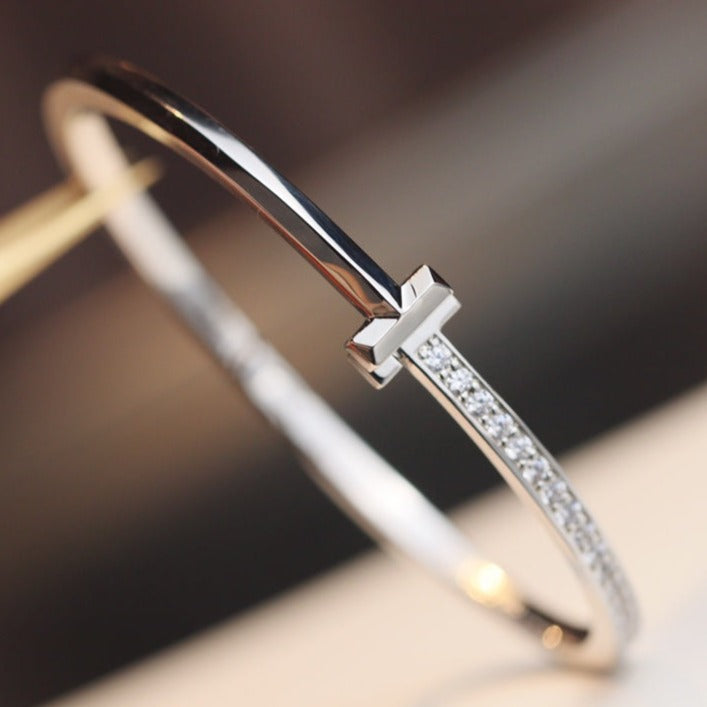 TIFFANY & CO. NARROW T1 HINGED BANGLE DIAMOND SILVER