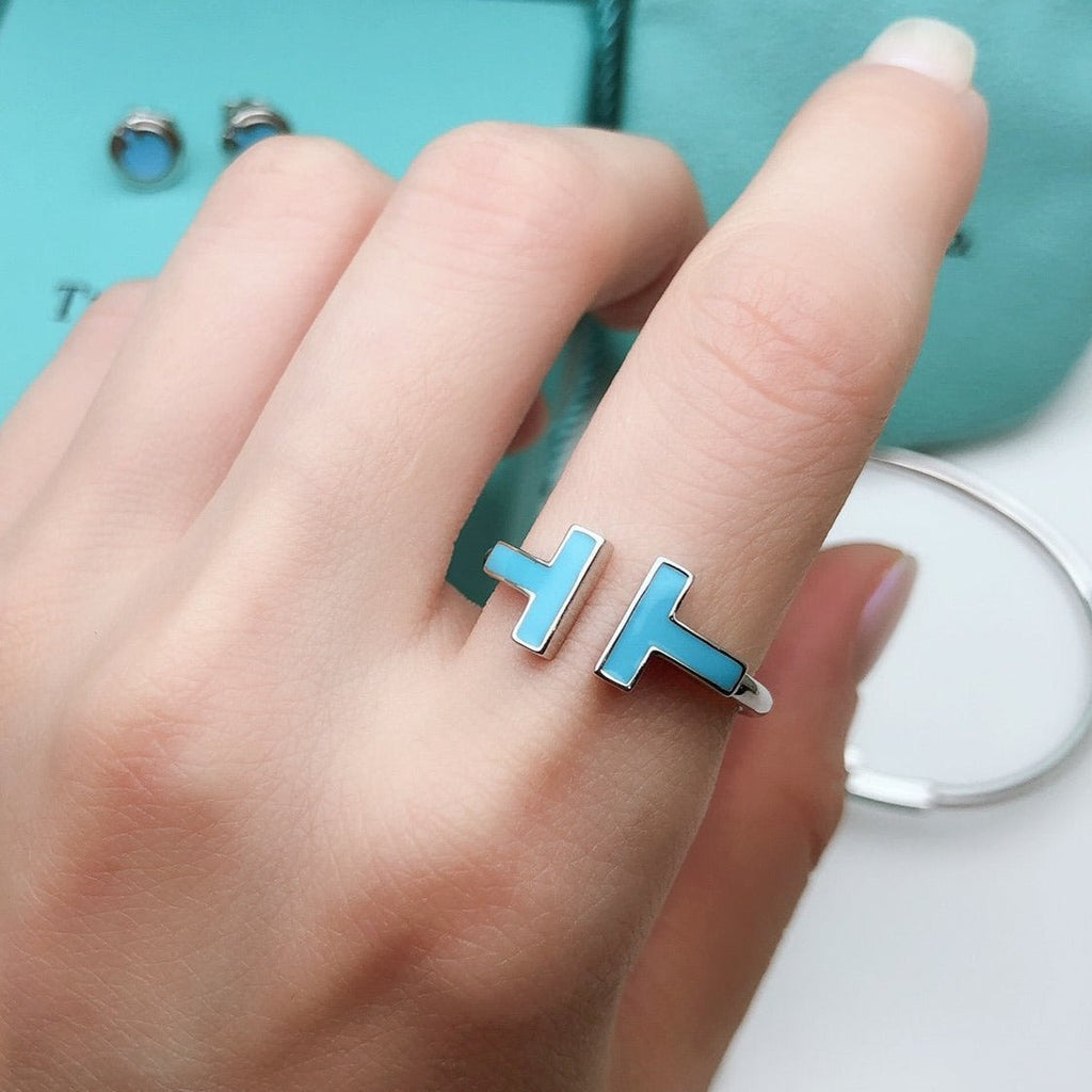 TIFFANY & CO. T SMALL TURQUOISE SILVER RING