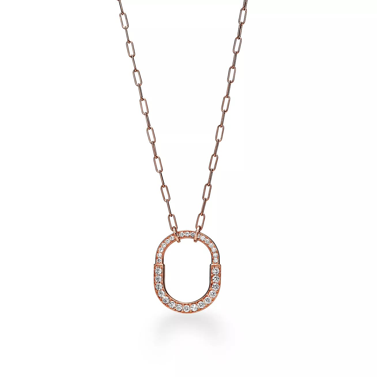 TIFFANY & CO. LOCK NECKLACE MEDIUM PENDANT PINK GOLD PAVED DIAMONDS