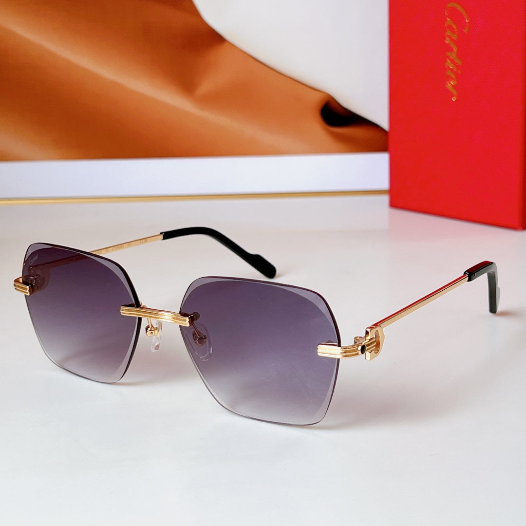 CARTIER C DE RIMLESS SQUARE FRAME SUNGLASSES CT0625S IN METAL