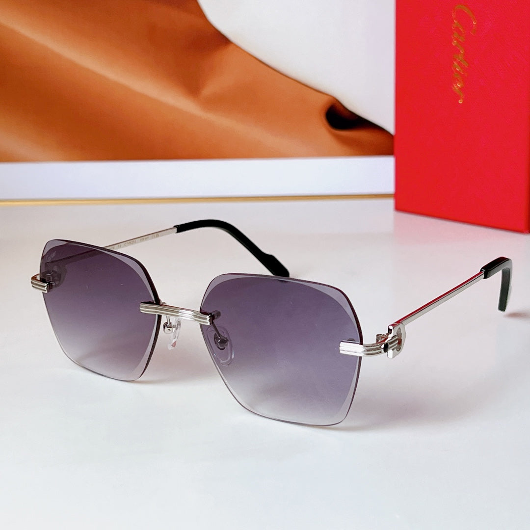 CARTIER C DE RIMLESS SQUARE FRAME SUNGLASSES CT0625S IN METAL