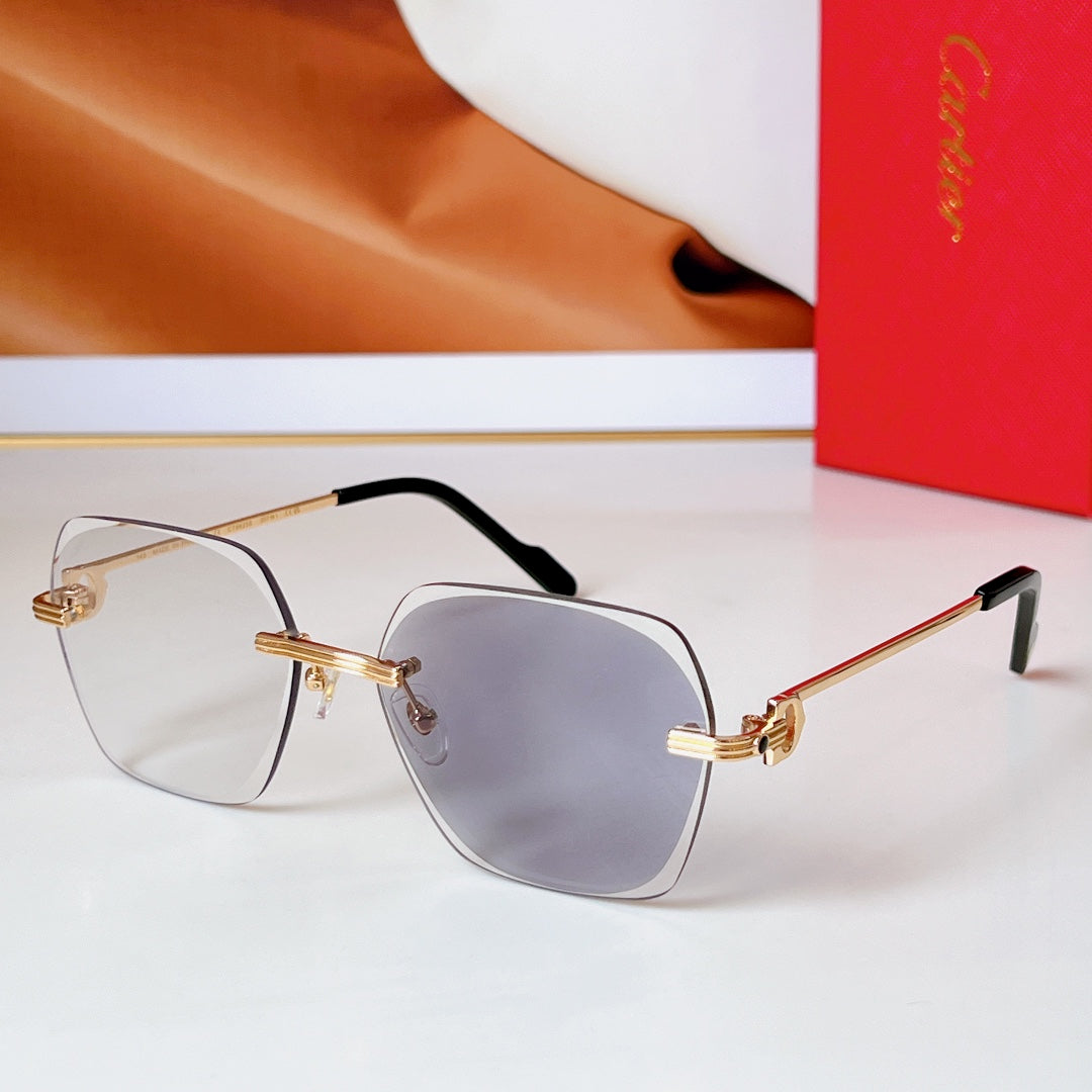 CARTIER C DE RIMLESS SQUARE FRAME SUNGLASSES CT0625S IN METAL