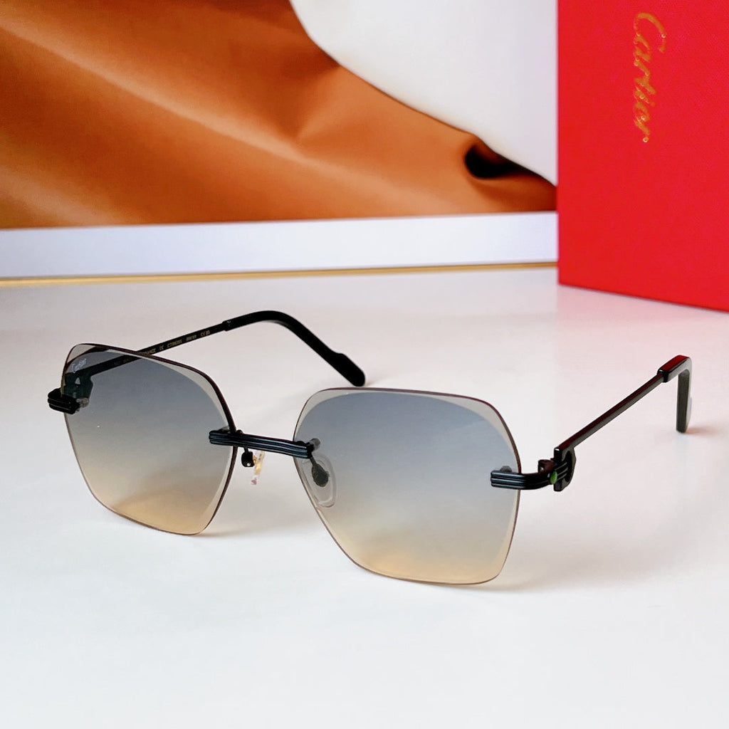 CARTIER C DE RIMLESS SQUARE FRAME SUNGLASSES CT0625S IN METAL