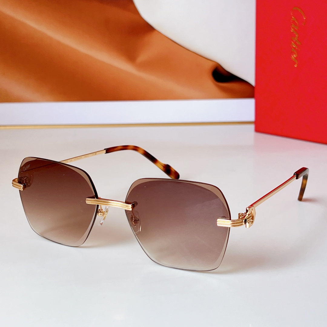 CARTIER C DE RIMLESS SQUARE FRAME SUNGLASSES CT0625S IN METAL