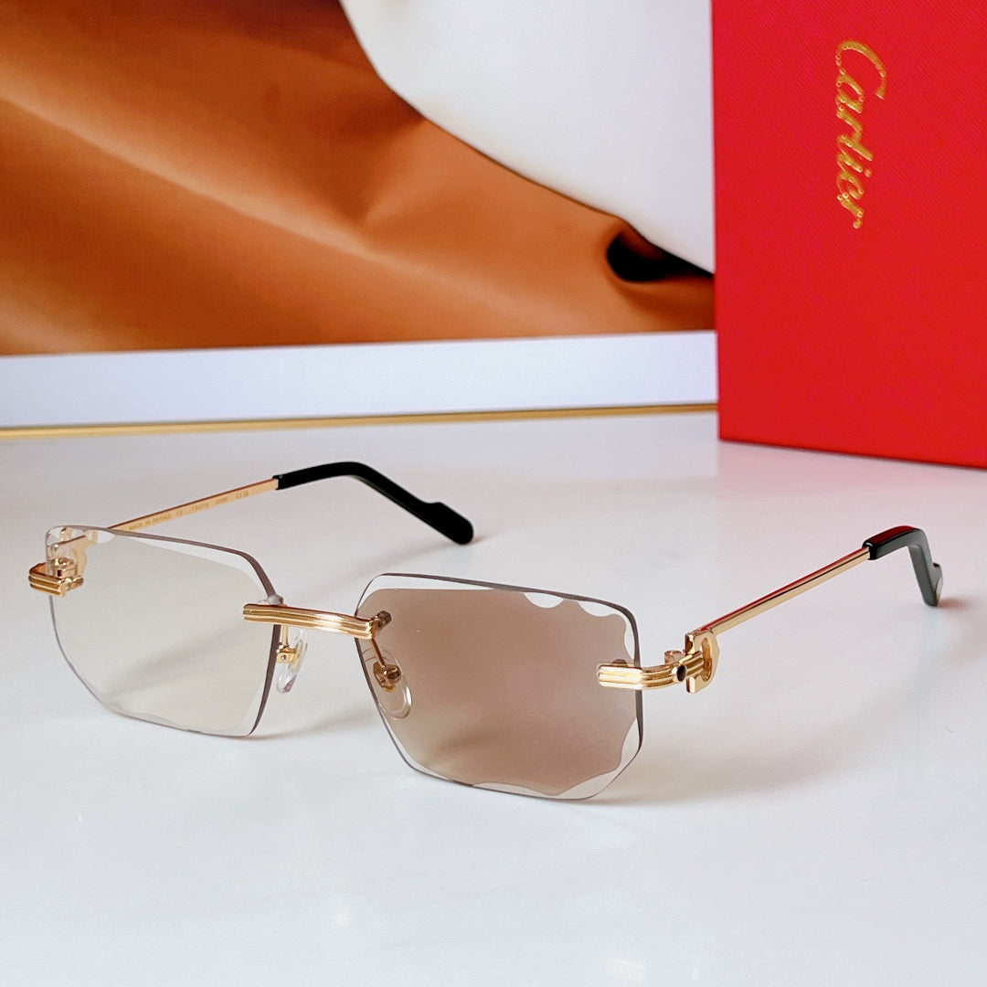 CARTIER C DE RIMLESS RECTANGULAR FRAME SUNGLASSES CT0627S IN METAL