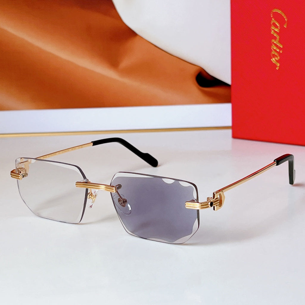 CARTIER C DE RIMLESS RECTANGULAR FRAME SUNGLASSES CT0627S IN METAL
