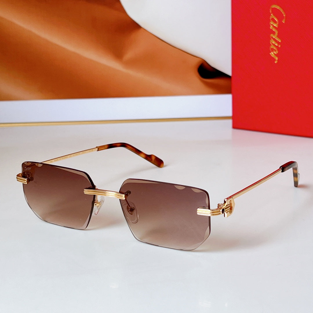 CARTIER C DE RIMLESS RECTANGULAR FRAME SUNGLASSES CT0627S IN METAL