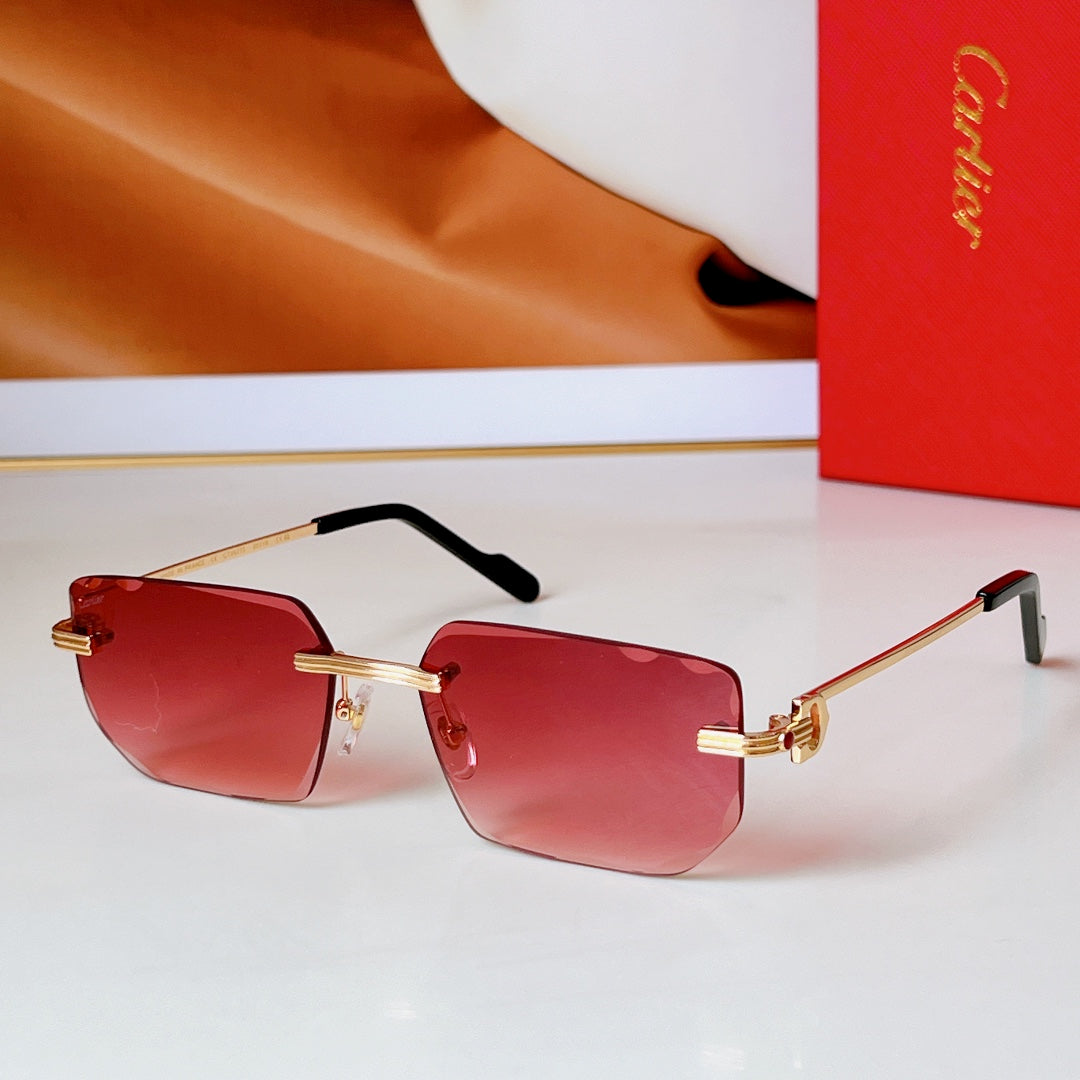 CARTIER C DE RIMLESS RECTANGULAR FRAME SUNGLASSES CT0627S IN METAL