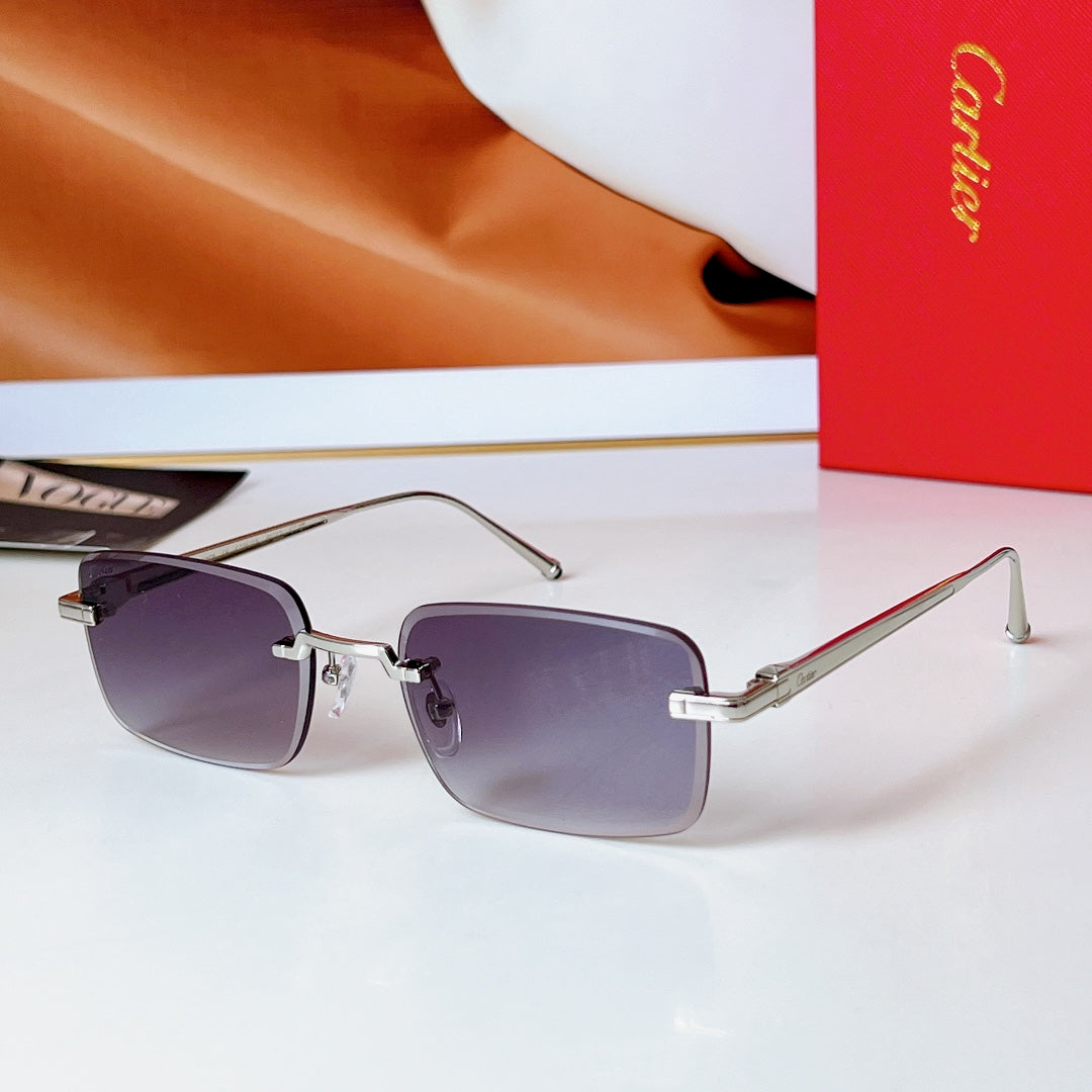 CARTIER C DE RIMLESS RECTANGULAR FRAME SUNGLASSES 580851 IN METAL