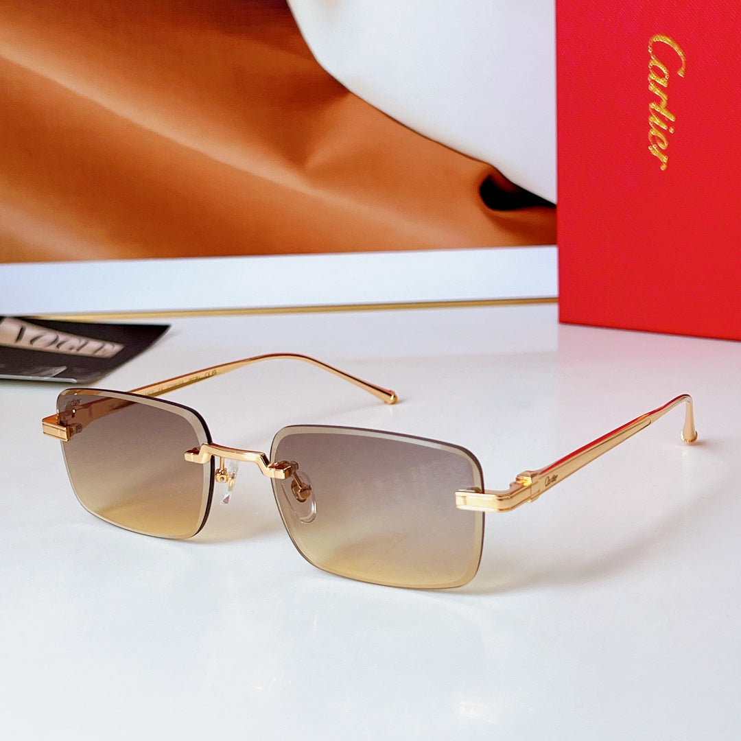 CARTIER C DE RIMLESS RECTANGULAR FRAME SUNGLASSES 580851 IN METAL