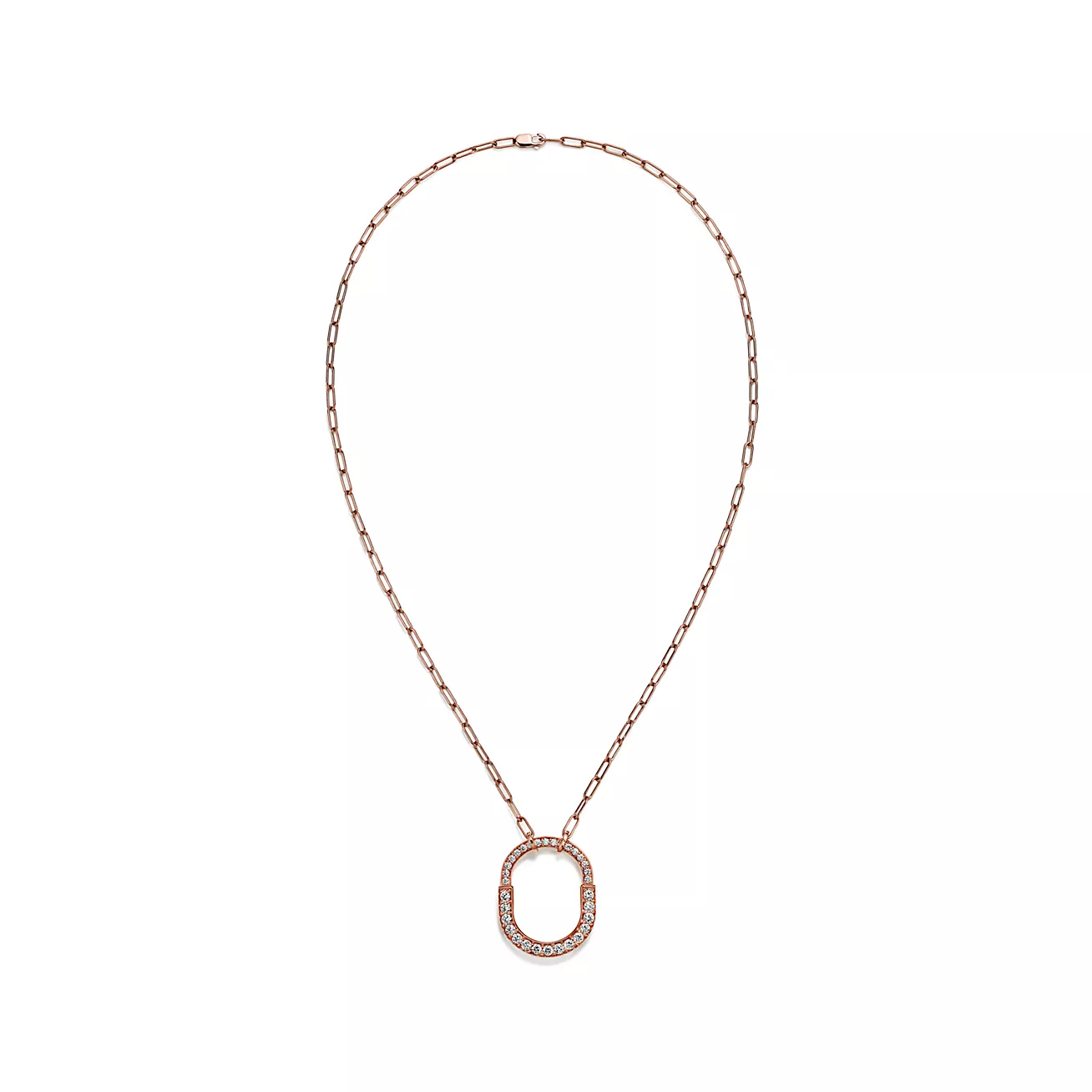 TIFFANY & CO. LOCK NECKLACE MEDIUM PENDANT PINK GOLD PAVED DIAMONDS
