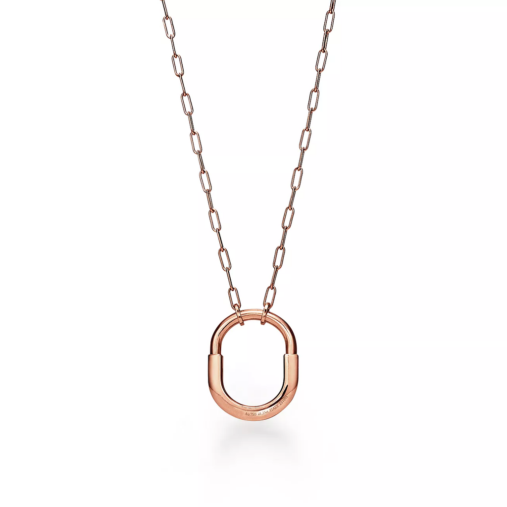 TIFFANY & CO. LOCK NECKLACE MEDIUM PENDANT PINK GOLD PAVED DIAMONDS