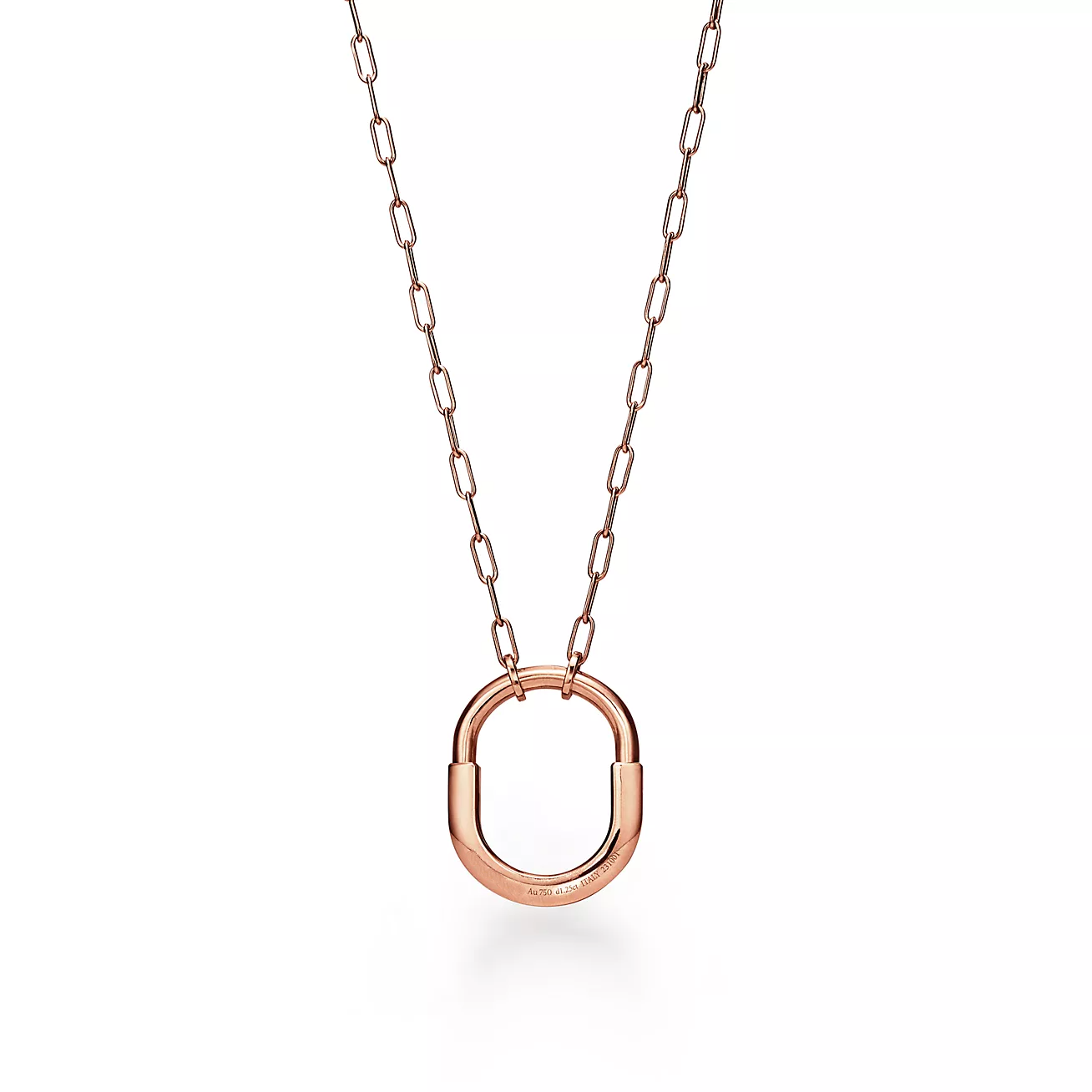 TIFFANY & CO. LOCK NECKLACE MEDIUM PENDANT PINK GOLD PAVED DIAMONDS
