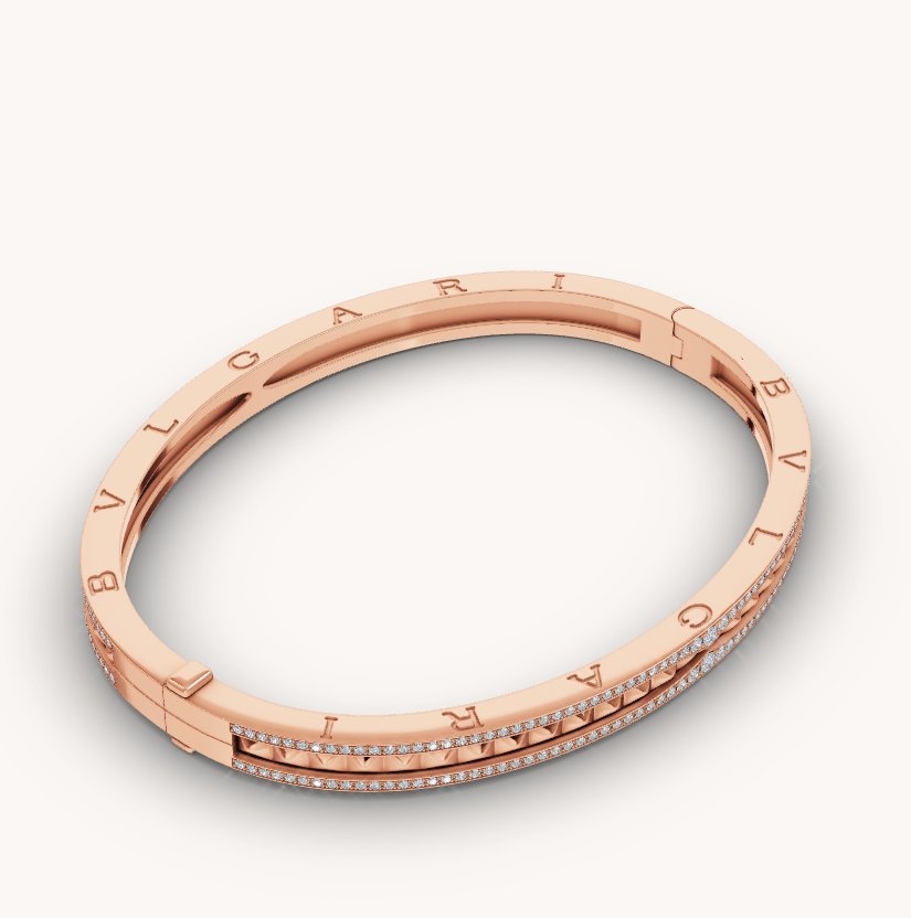 Bvlgari ZERO 1 SPIRAL AND PAVED DIAMOND PINK GOLD BRACELET