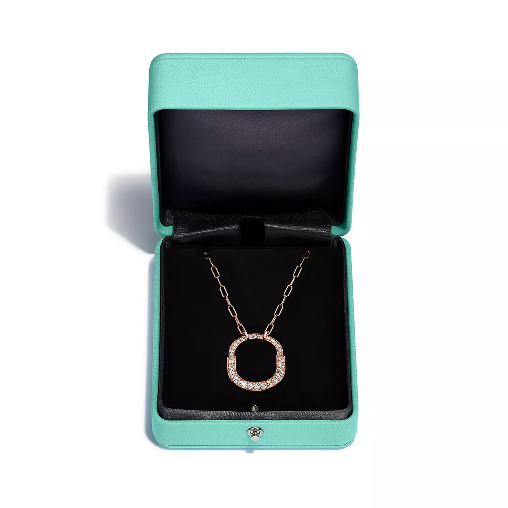 TIFFANY & CO. LOCK NECKLACE MEDIUM PENDANT PINK GOLD PAVED DIAMONDS