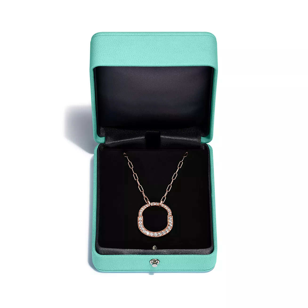 TIFFANY & CO. LOCK NECKLACE MEDIUM PENDANT PINK GOLD PAVED DIAMONDS
