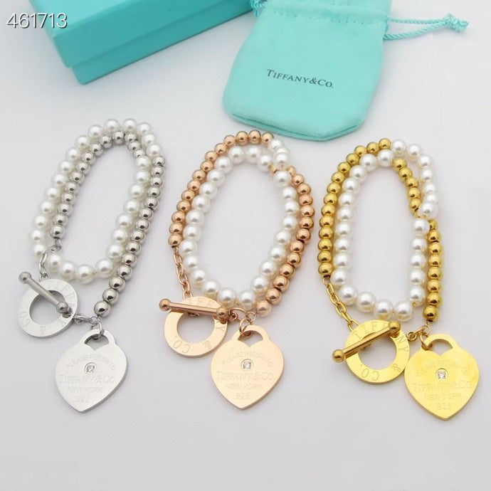 TIFFANY & CO. RETURN TO TIF HEART TAF BEAD PEARL BRACELET