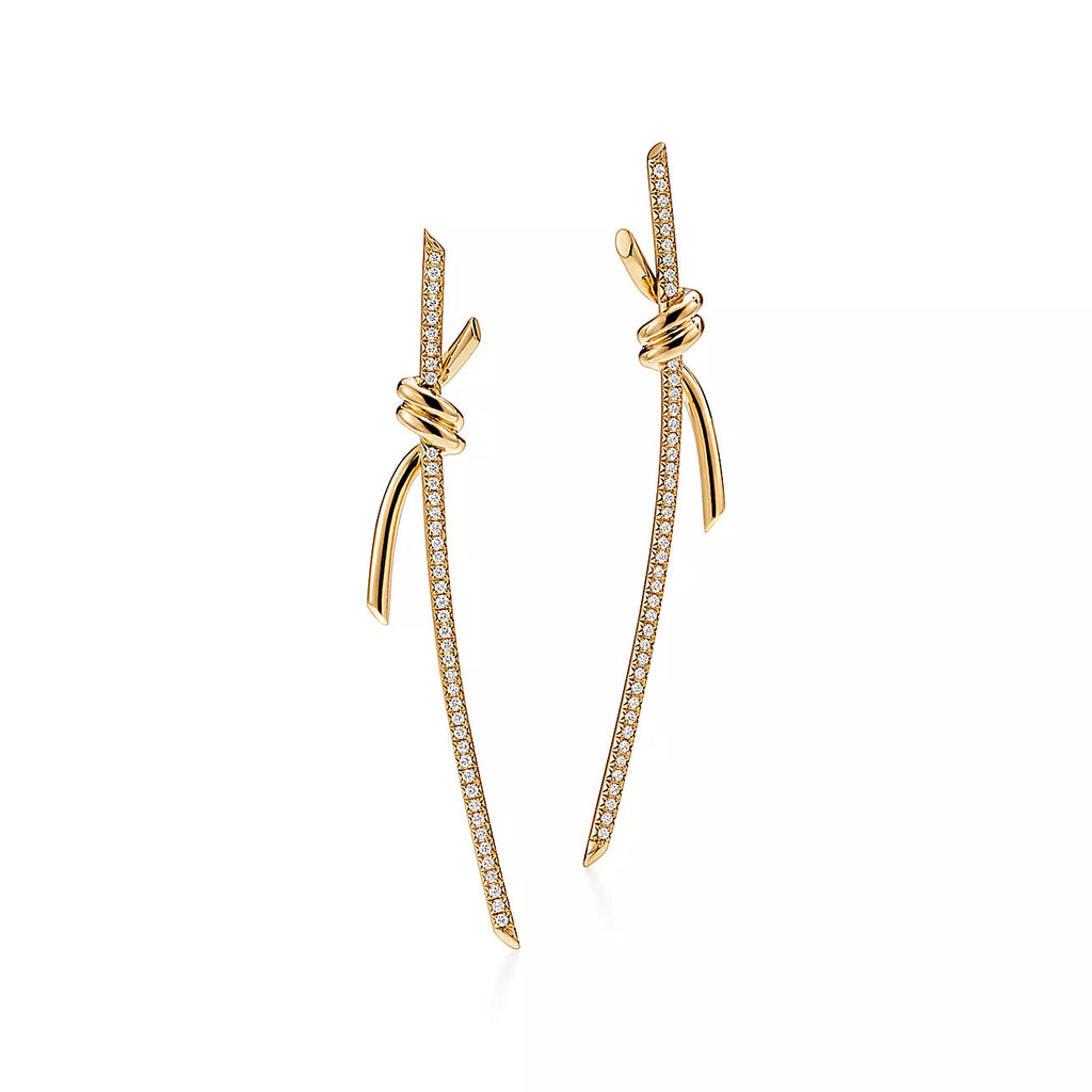 TIFFANY & CO. KNOT DROP EARRINGS IN YELLOW GOLD WITH DIAMONDS