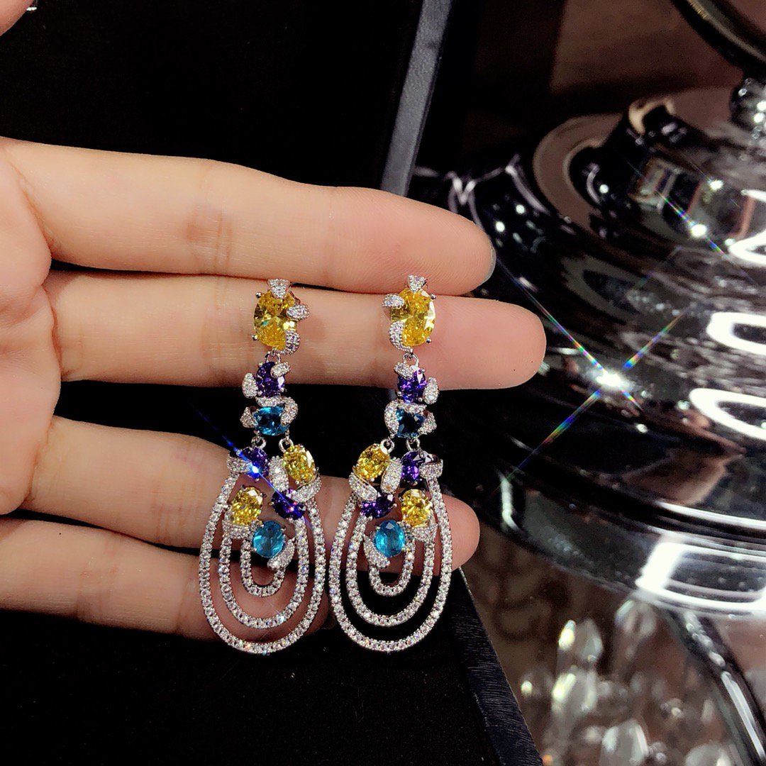 GRAFF MULTICOLOR DIAMOND DROP EARRINGS