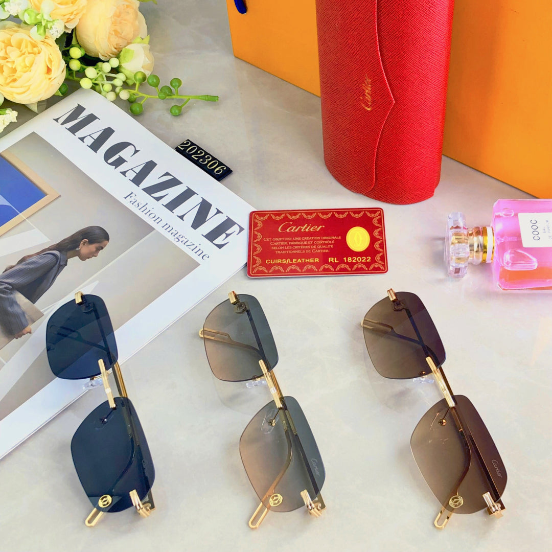 CARTIER C DE RECTANGULAR SUNGLASSES  578002 IN METAL