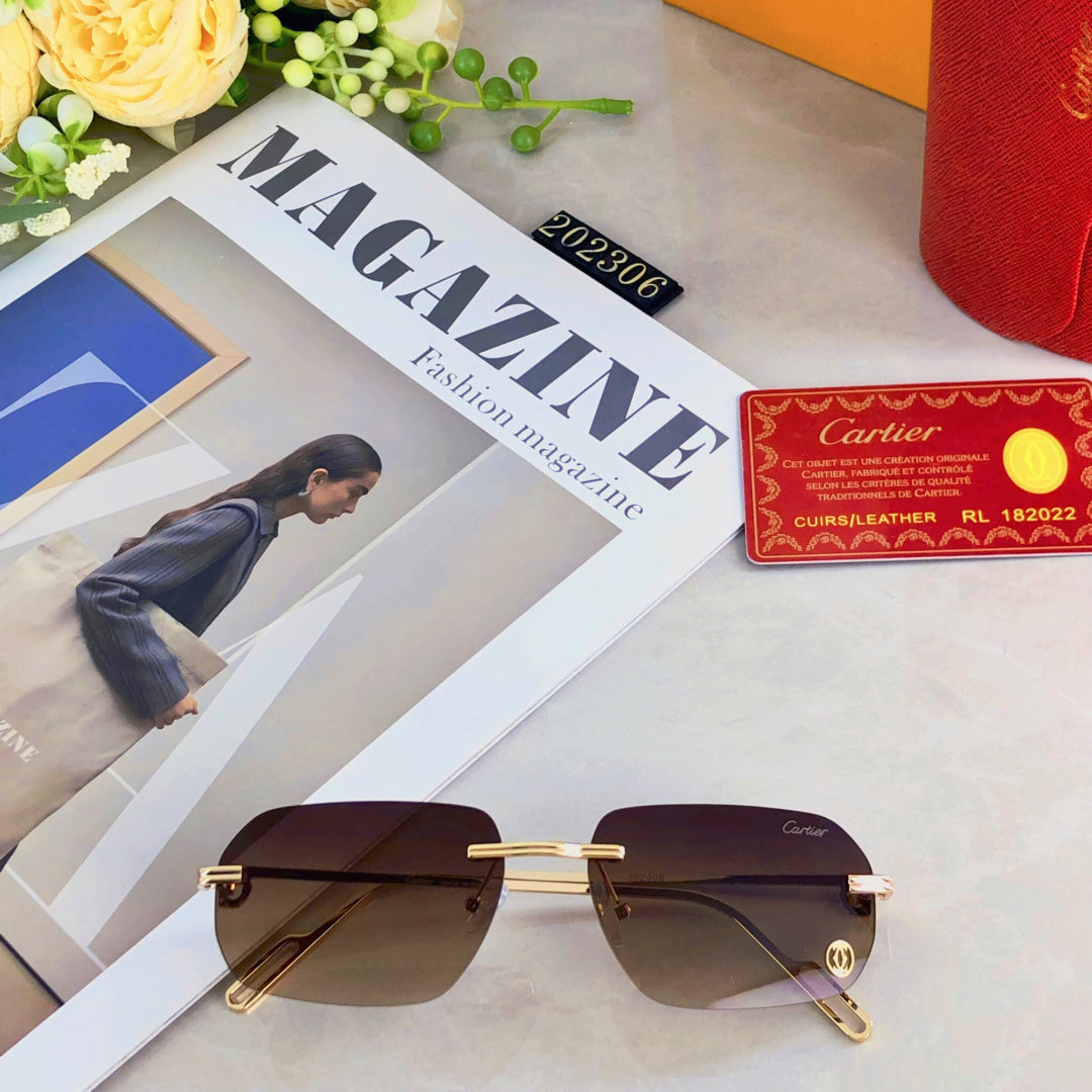 CARTIER C DE RECTANGULAR SUNGLASSES  578002 IN METAL