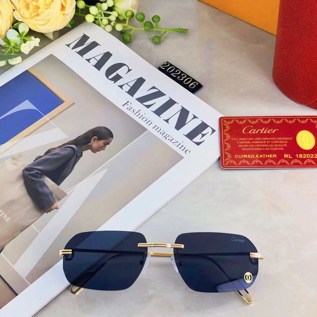 CARTIER C DE RECTANGULAR SUNGLASSES  578002 IN METAL