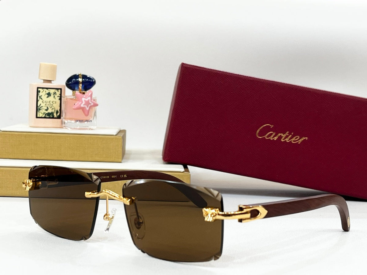 CARTIER C DE RIMLESS RECTANGULAR FRAME SUNGLASSES CT0612S IN METAL