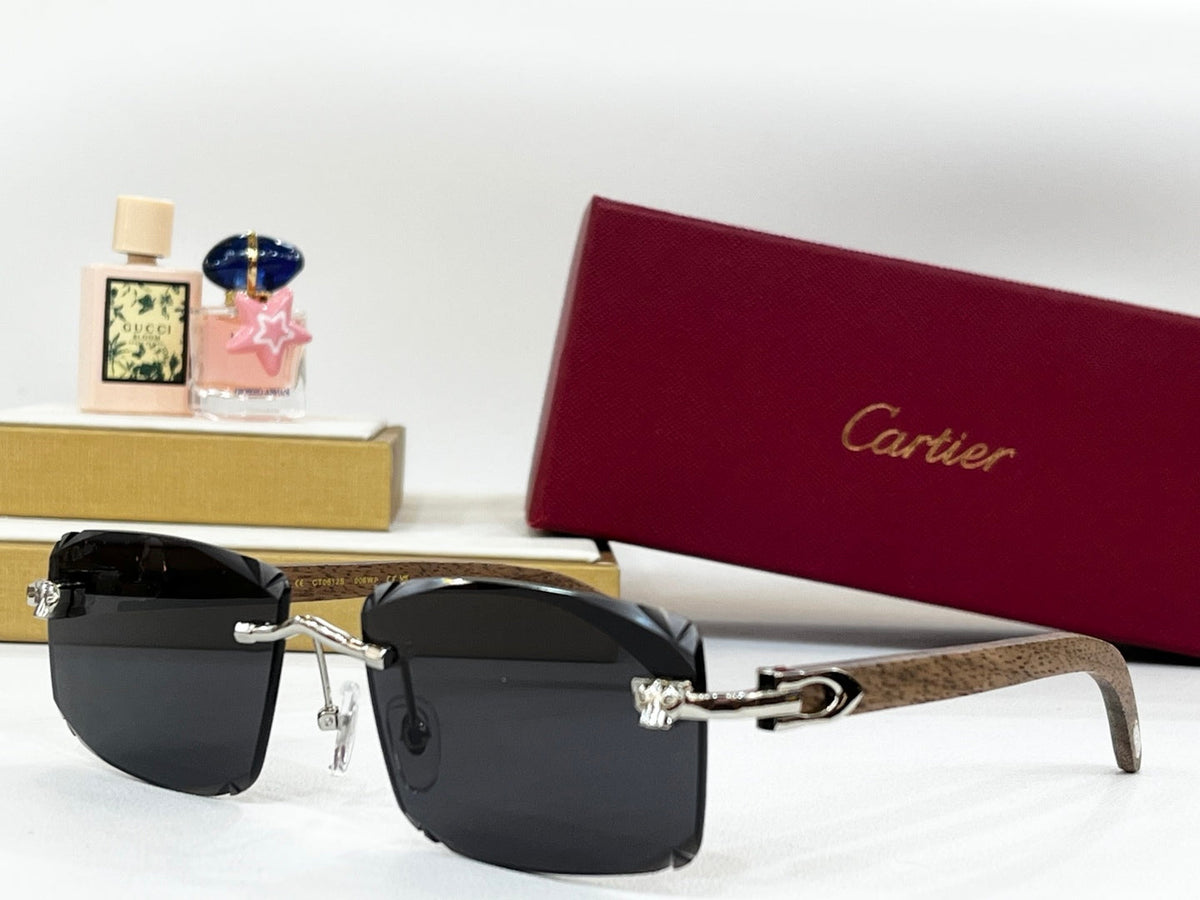 CARTIER C DE RIMLESS RECTANGULAR FRAME SUNGLASSES CT0612S IN METAL