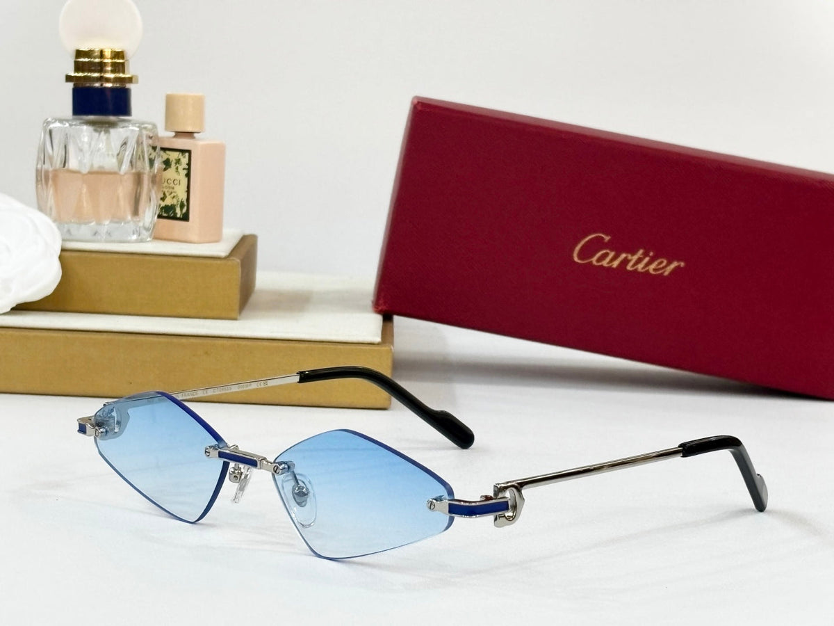 CARTIER C DE RIMLESS ANGULAR FRAME SUNGLASSES CT0695 IN METAL