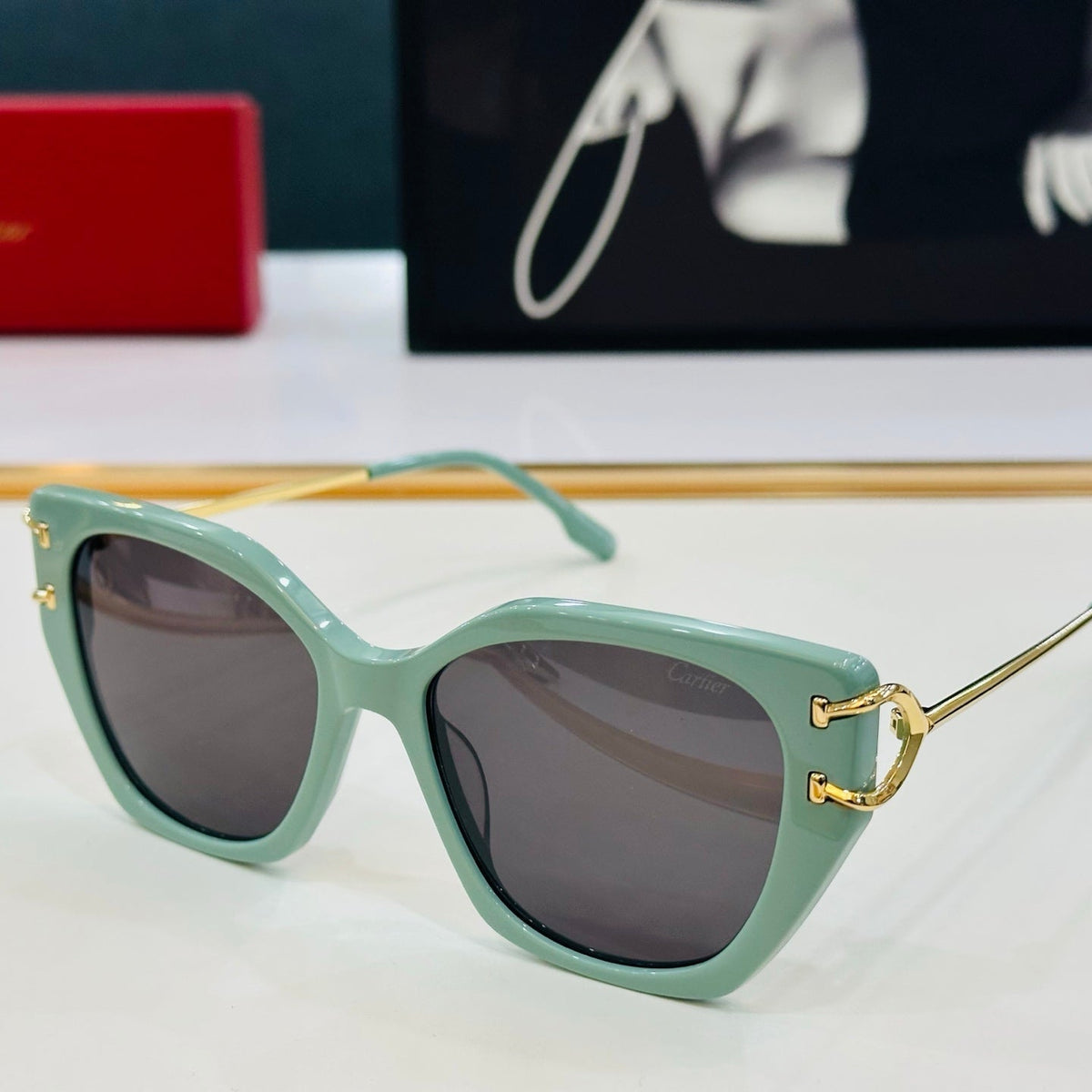 CARTIER C DE BUTTERFLY FRAME SUNGLASSES 530154 IN METAL AND ACETATE